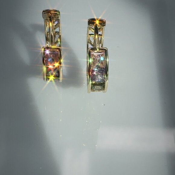 Gold Plated Hoop Earrings With Sparkling Cubic Zirconia Stones - Picture 4 of 4